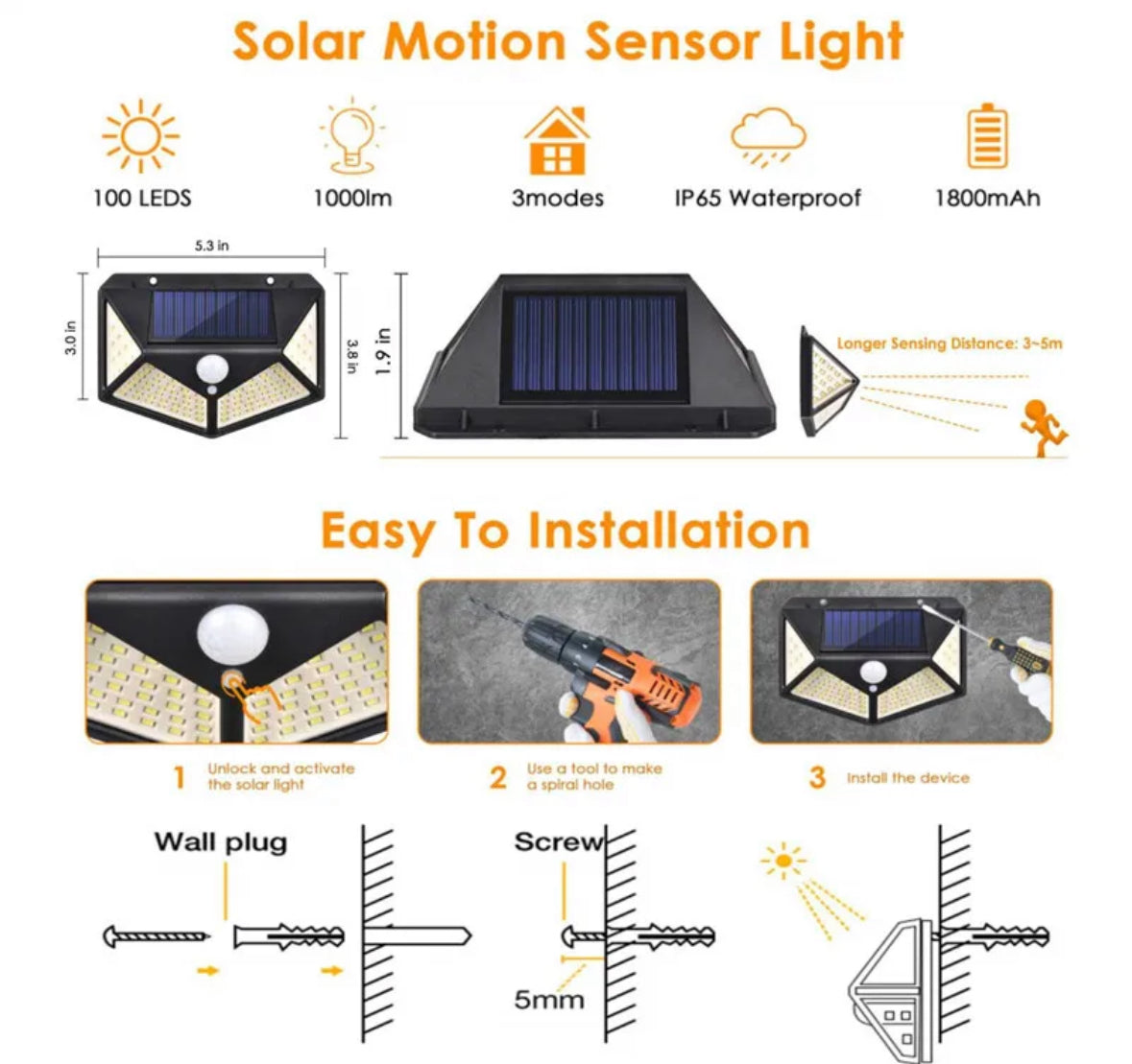 Solar Wand Beleuchtung mit Bewegungsmelder