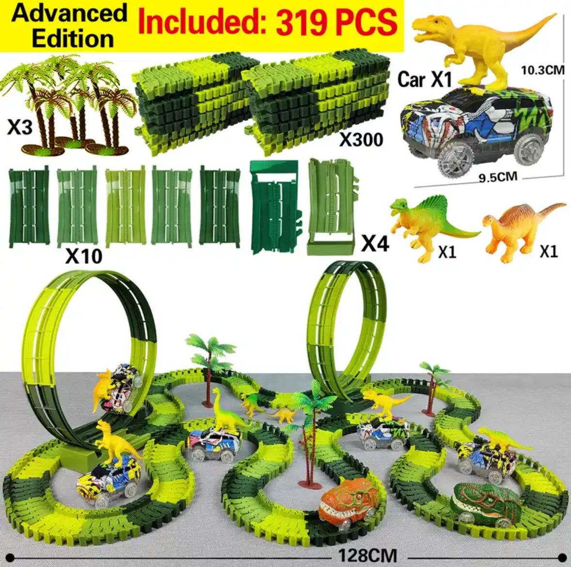 Flexible XXL Dinosaurier-Auto Rennstrecke