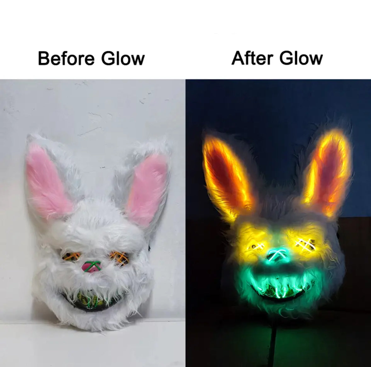 Leuchtende LED Horror-Hasen Maske